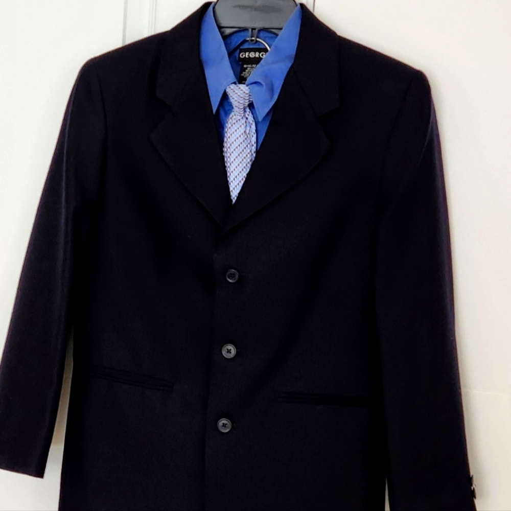 Blue Boys Cool Formal Wear Dark Blue Jacket Set with Contrast Shirt & Necktie